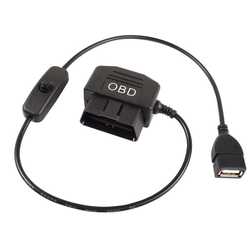 XMSJSIY OBD to USB Power Cable Adapter 16Pin OBD2 Male to 5V 2A USB Female Connector 12V 24V 36V to 5V 2A with Switch Button for Dash Camera Phone Car GPS DVR-0.5M/1.6FT - Image 1